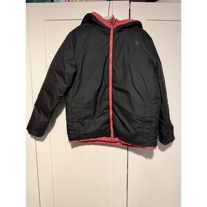 The North Face Reversible Youth Kids Jacket Black Pink Hooded Size M 10 12